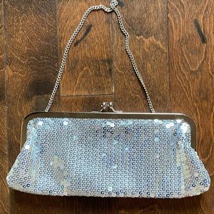 NWT Ann Taylor LOFT Silver Sequin Clutch Purse